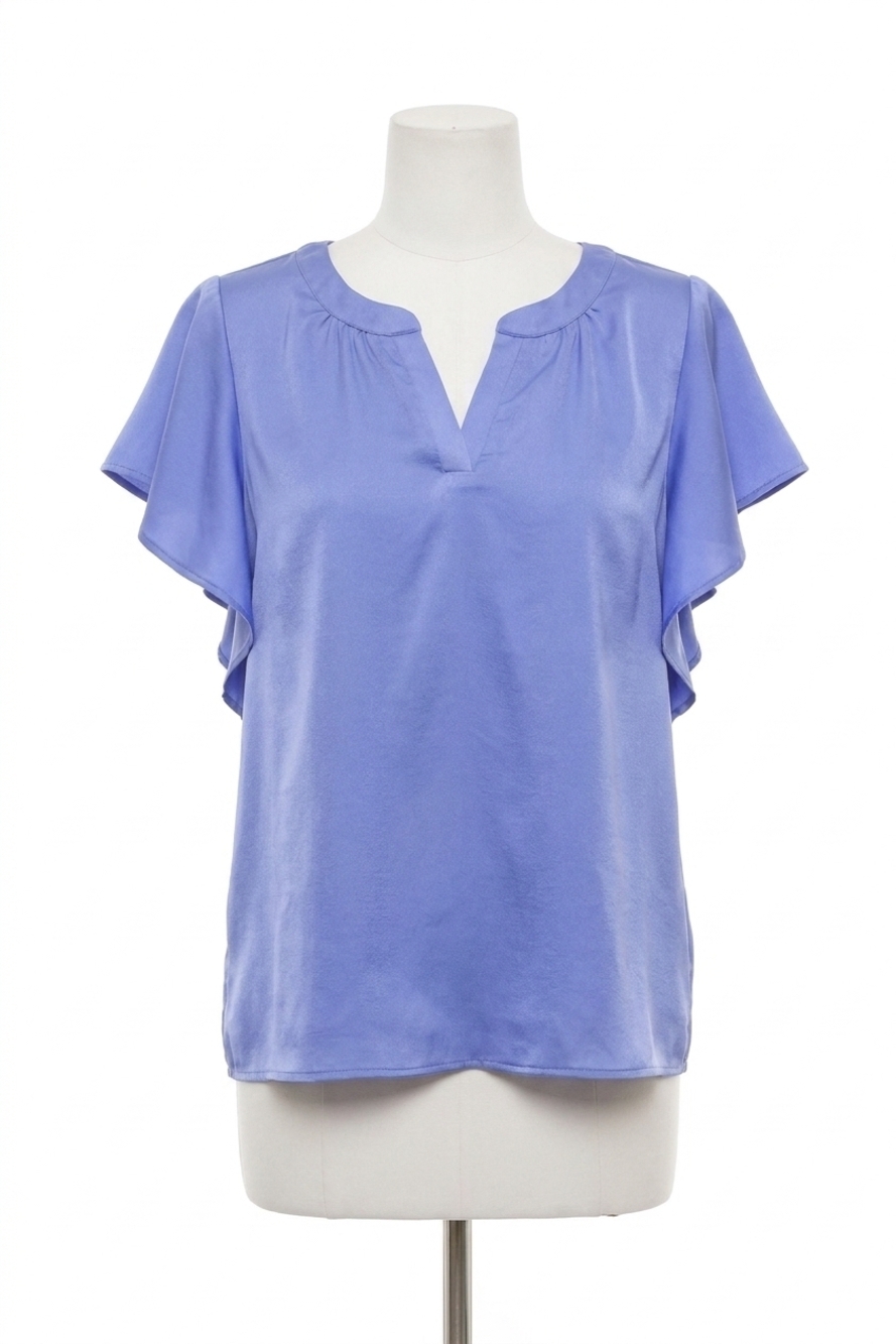 NEW UMGEE satin v-neck short ruffle sleeve top in periwinkle